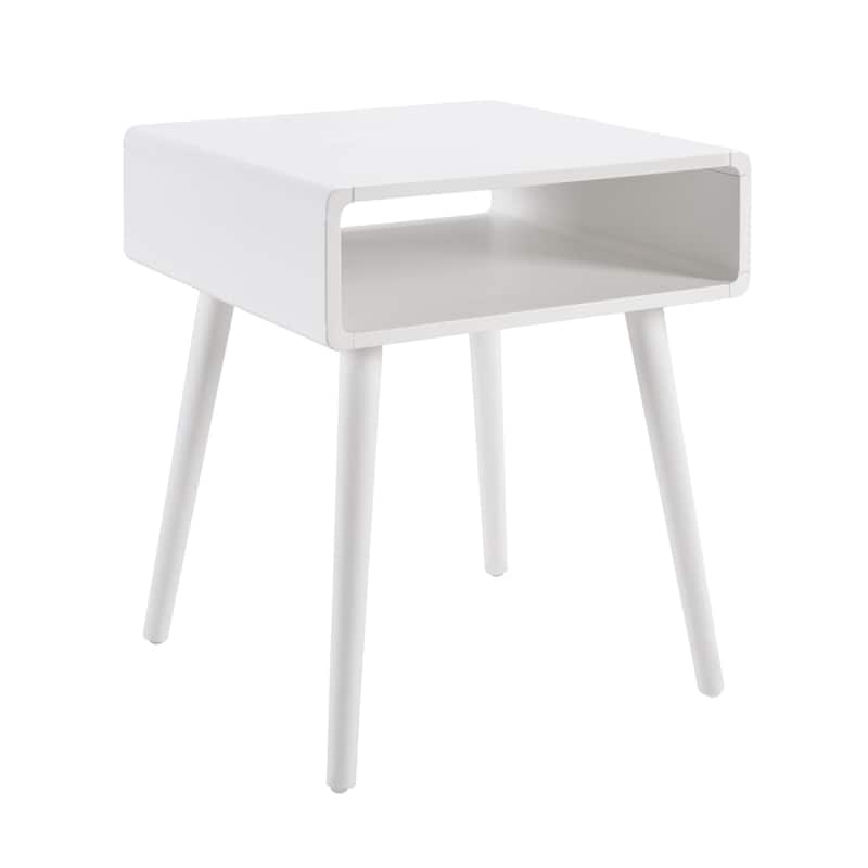 End Table with Shelf, Mid Century Modern Side Table with Open Cubby, Curved Edges, Tapered Legs and Spacious Surface - 18