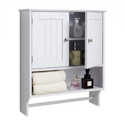 White Wall-Mounted Bathroom Cabinet with Adjustable Shelves and Multi-Layer Storage Towel Bar - 23” x 8” x 27”