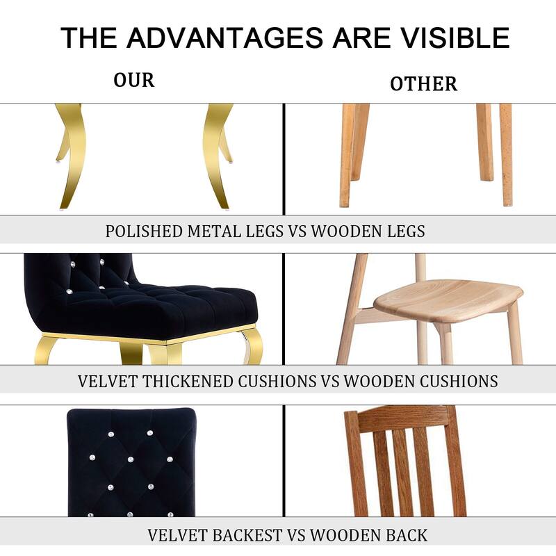 Black Velvet Dining Chairs with Polished Gold Legs