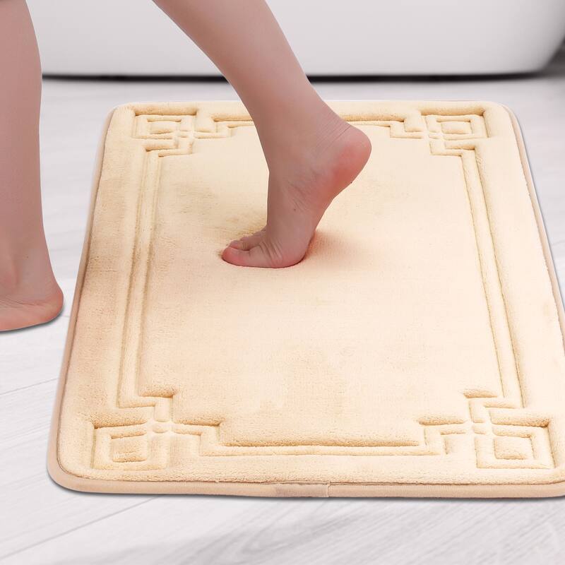 Geometric Pattern Bathroom Mat Soft Memory Foam Absorbent Non-Slip Back Bath Rugs Home Gifts - Khaki