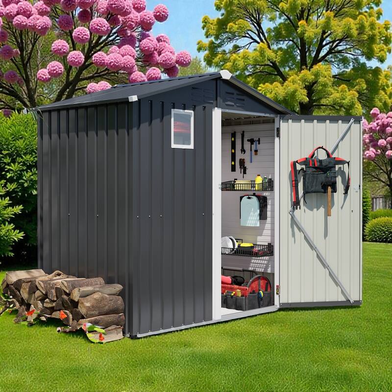 6 x 4 FT Outdoor Metal Storage Shed, Lockable Steel Tool Shed with Window, Waterproof Garden Storage