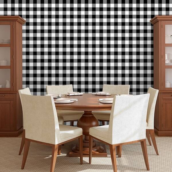 Shop Removable Wallpaper Tile Gingham Plaid In Black And White