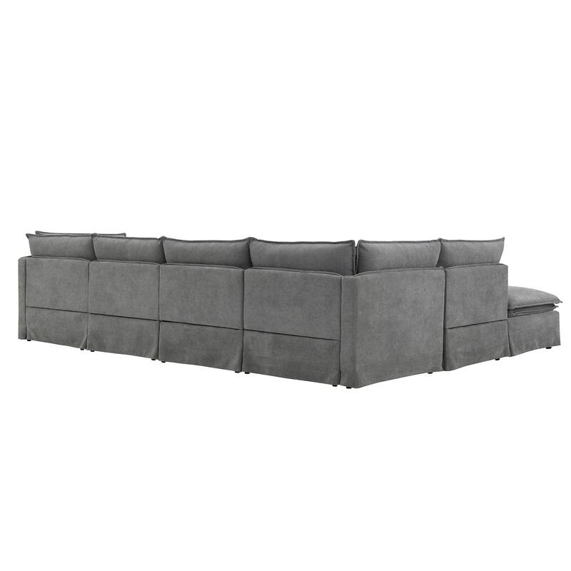 125.5" Chenille Modular 6-Seat Sectional Sofa with Movable Ottoman, Cloud Foam Cushions, and Free Combination Design