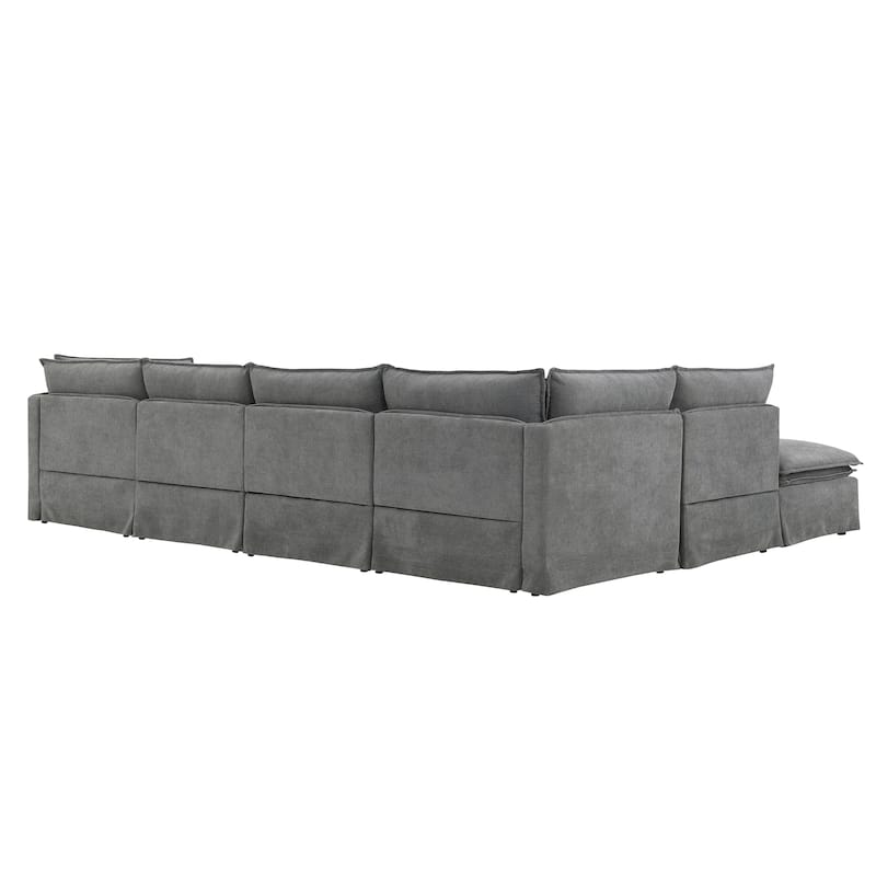 L Shape Modular Sectional Sofa with Ottoman, Oversized Chenille Upholstered 6-Seat Sofa, High Density Sponge Corner Sofa