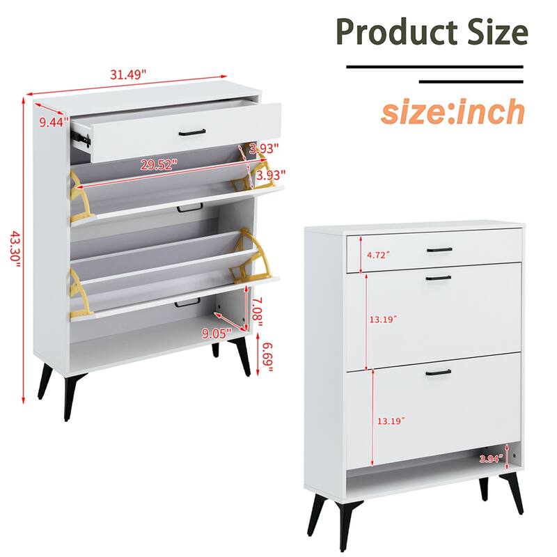 3-Drawer Wood Shoe Storage Cabinet with Removable Panels & 1 Open Shelf
