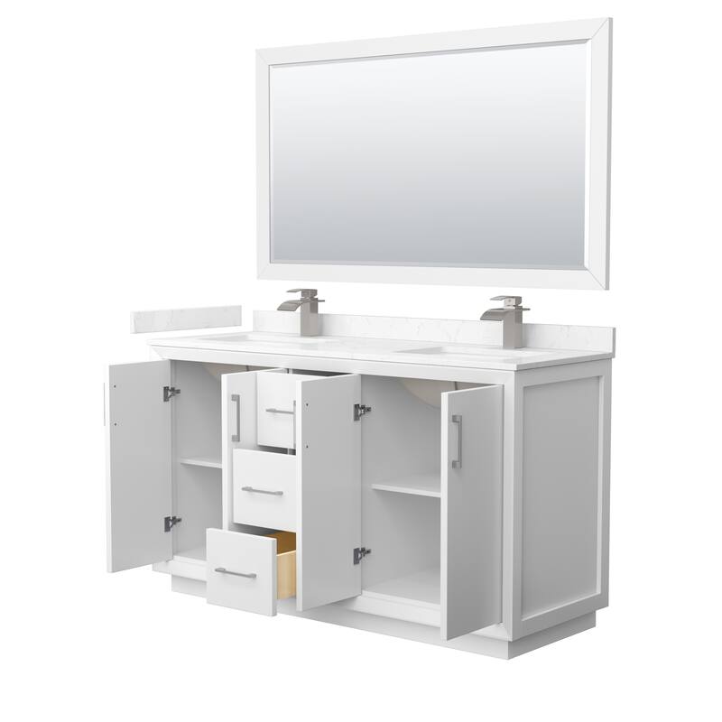 Strada 60-Inch Double Vanity Set, Cultured Marble Top, 58-Inch Mirror