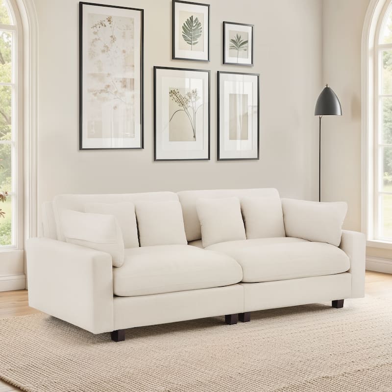 89In Comfy Couch, 3 Seater Sofa With Wood Legs, Chenille Couch For Small Space,Apartment - 89"W X 44.1"D X 33.9"H - Oatmeal white