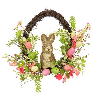 Glitzhome 24.5 in. H Easter Bunny Shaped Wreath with Eggs and Satin Ribbon  Bow 2006600004 - The Home Depot