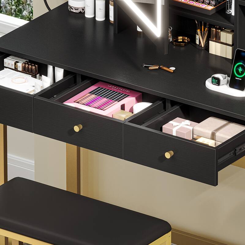 39"W Makeup Vanity Set with Lighted Mirror & Hidden Storage