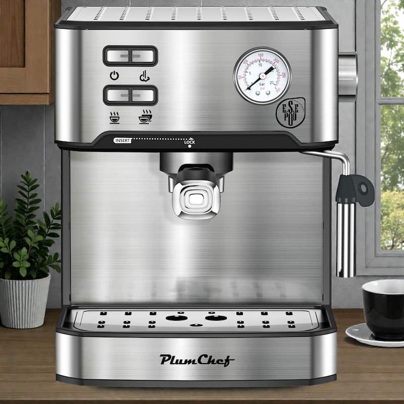 20 Bar Espresso Machine with Milk Frother, Stainless Steel Coffee Maker, Single Double Shot, ESE Pod Compatible