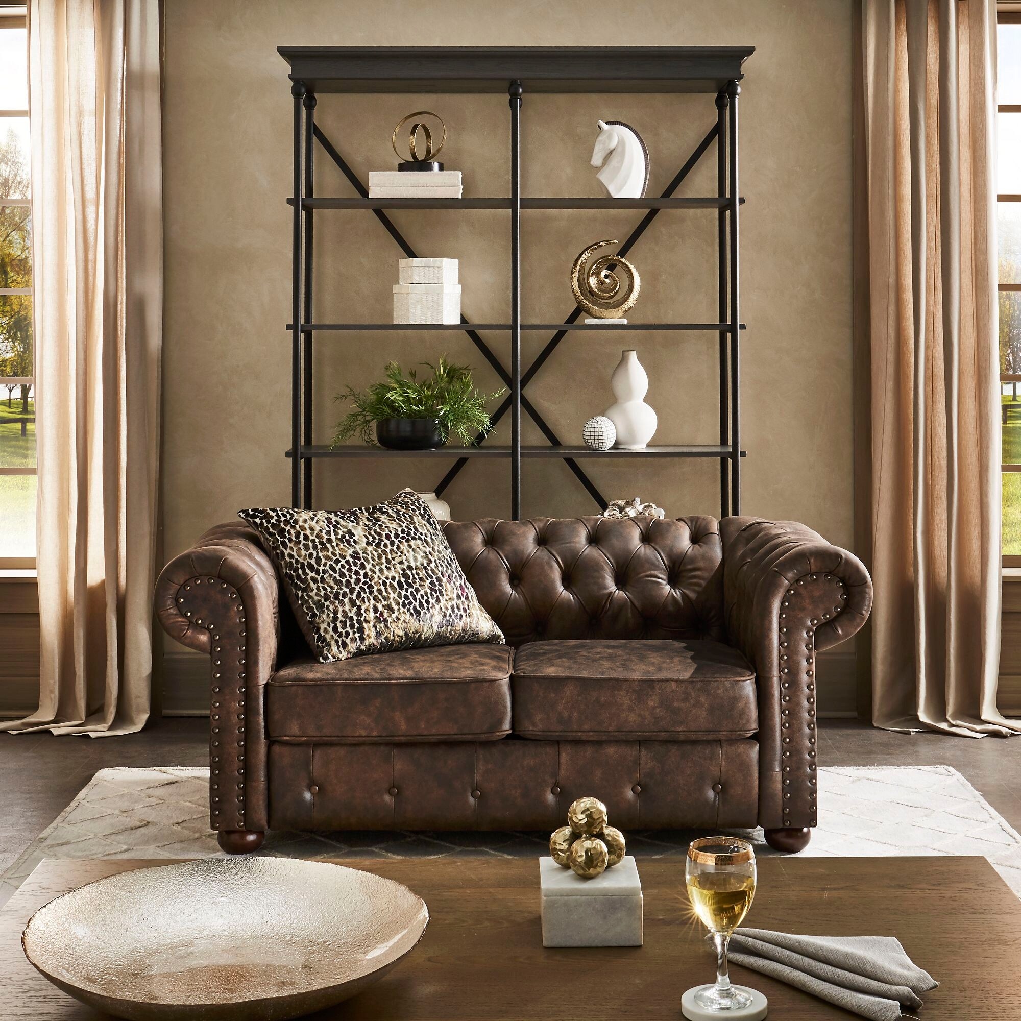 Knightsbridge Tufted Chesterfield Loveseat by Inspire Q Artisan Grey Polished Microfiber