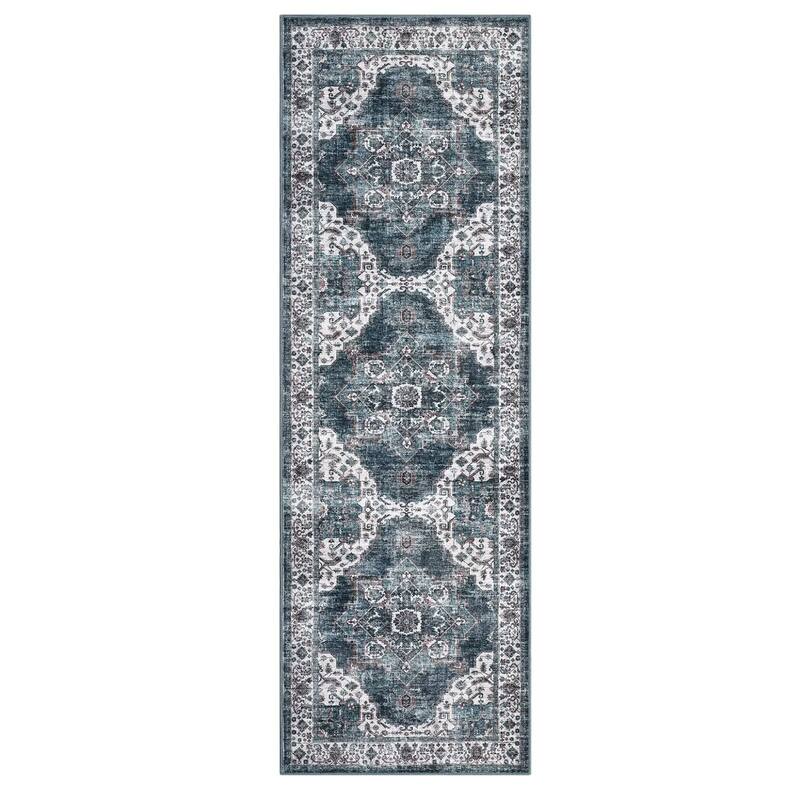 Vintage Rugs for Living Room, Medallion Print Soft Non Slip Low Pile Floor Carpet