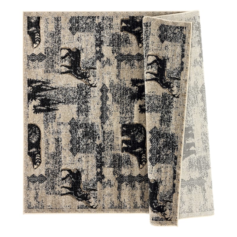 Wild Life Collection Beige/Black Area Rug
