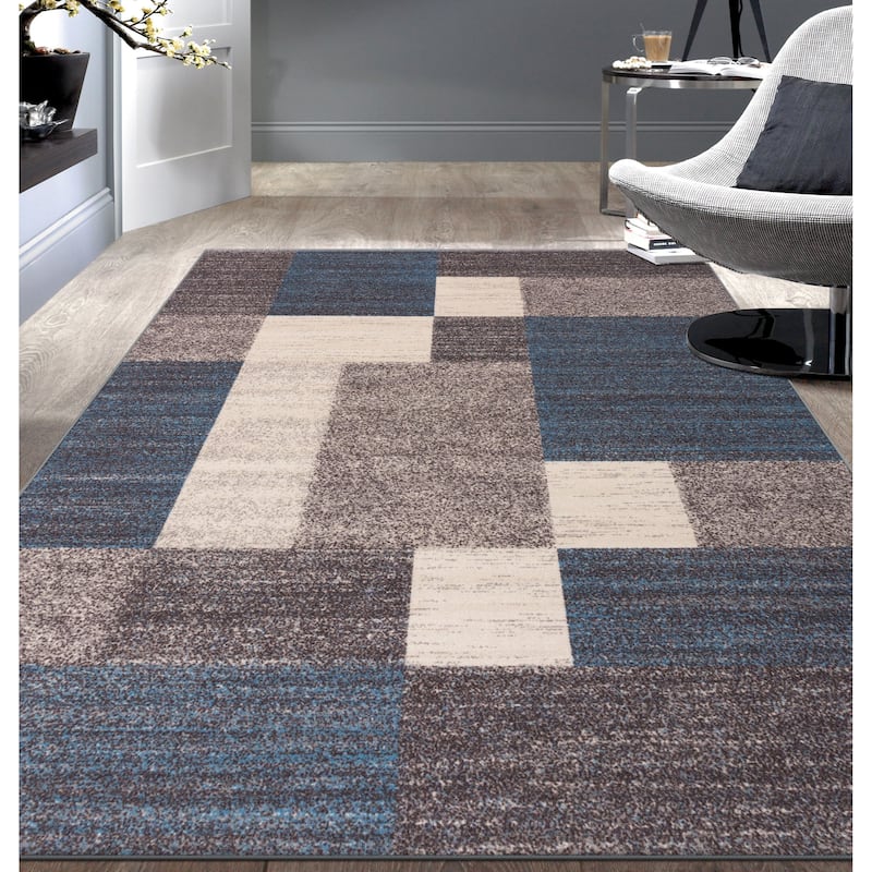 World Rug Gallery Modern Boxes Design Non-slip (Non-skid) Area Rug