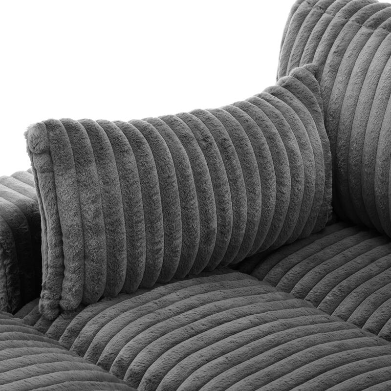 82" W Plush Corduroy Modular Sectional Sofa Chaise Lounge