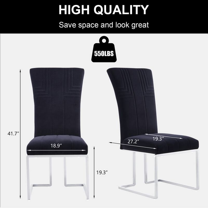 Velvet Dining Chairs with High Back and Polished Metal Legs