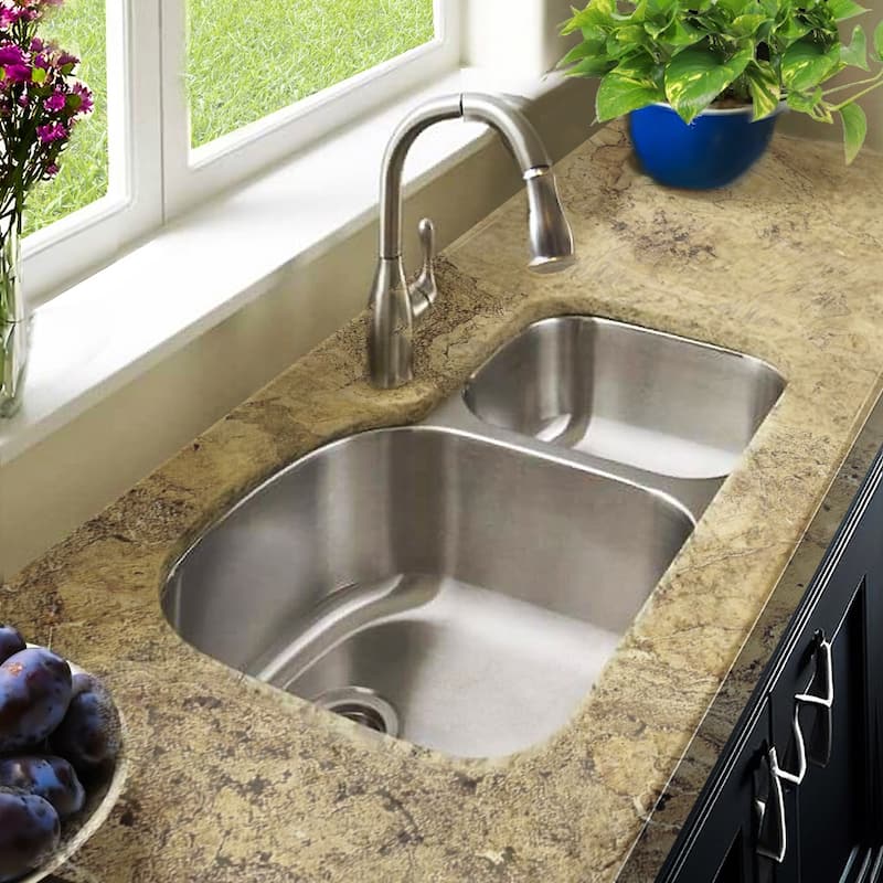 Highpoint Collection Stainless Steel Undermount 70/30 Ratio Double Bowl Kitchen Sink