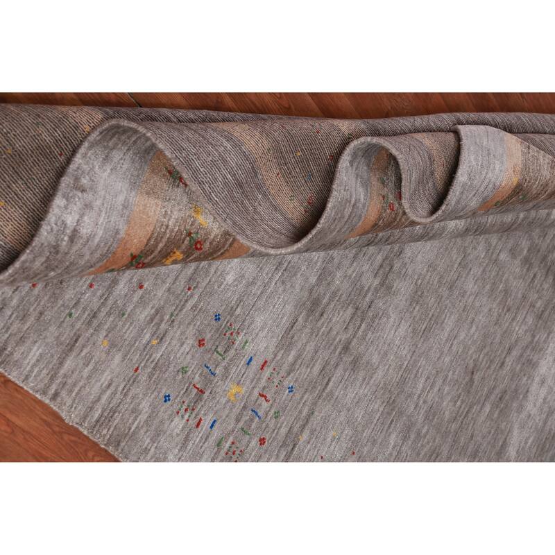 Gabbeh Indian Area Rug Handmade Beige Tribal Silk Carpet - 7'9" x 9'9"