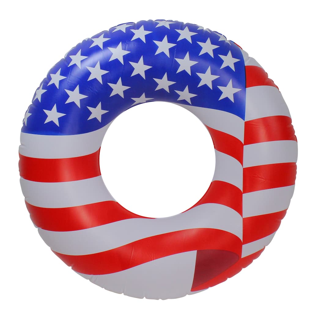 36" Red and White American Flag Patriotic Inflatable Swimming Pool Inner Tube