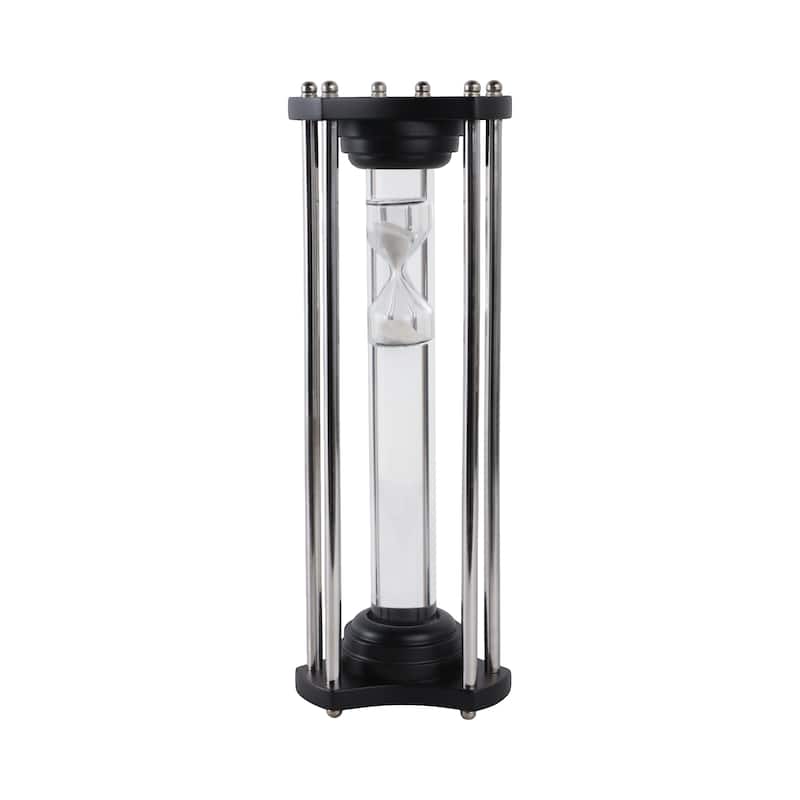 Wood Glass Hourglass Sand Timer Modern Cylinder Frame - 13" Black - 4" x 4" x 13"