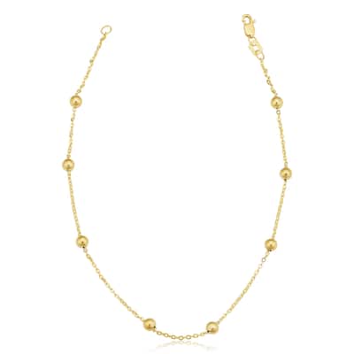 14k Yellow Gold Filled 4 millimeter Ball Station Satellite Ankle Bracelet (10 inches)
