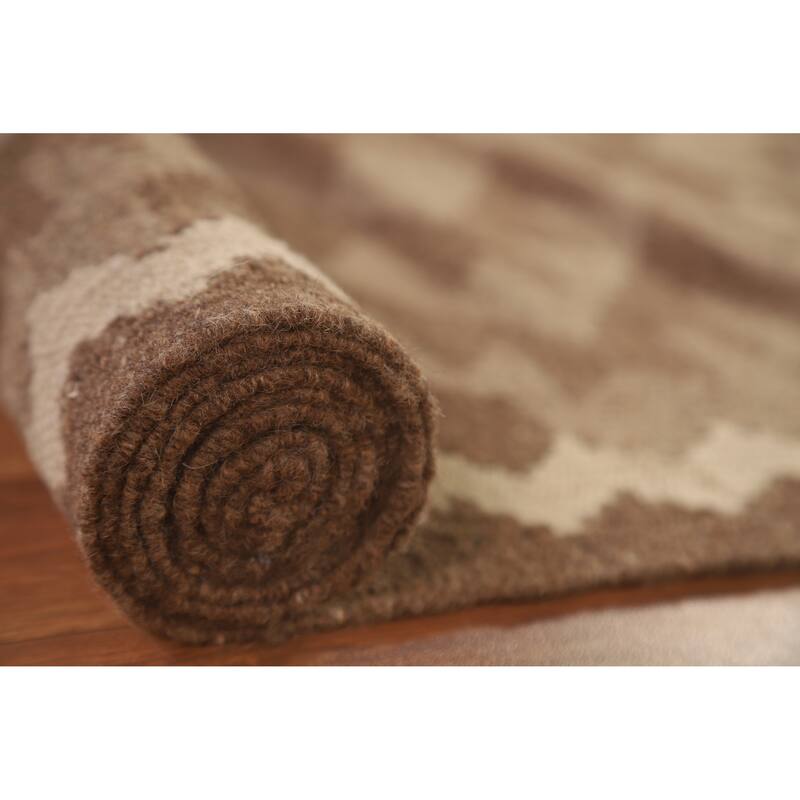 Geometric Kilim Reversible Area Rug Flat-weave Bedroom Wool Carpet - 5'1" x 7'10"