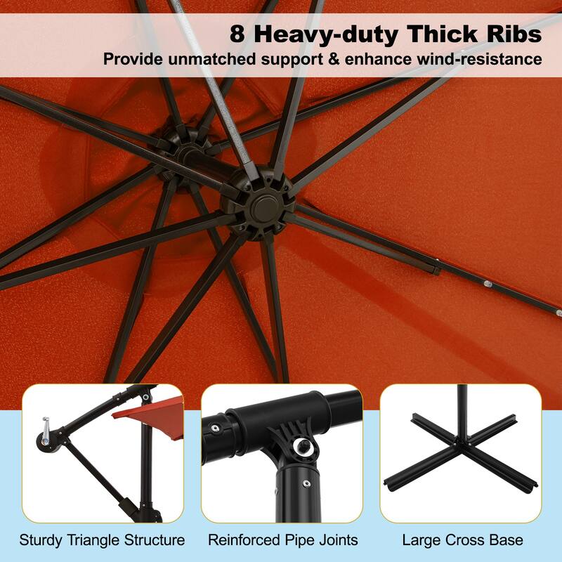 Costway 10 Ft Patio Solar LED Offset Umbrella 40 Lights Crank Cross