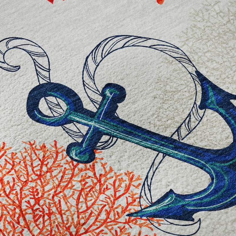 Premium Washable Super Soft Anchor Lobster Coastal Mayfield Rug