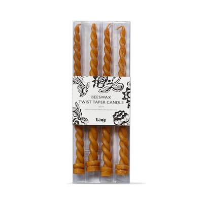 9 Inch Beeswax Twist Taper Candles Set Of 4, Burn Time 1.25 Hours