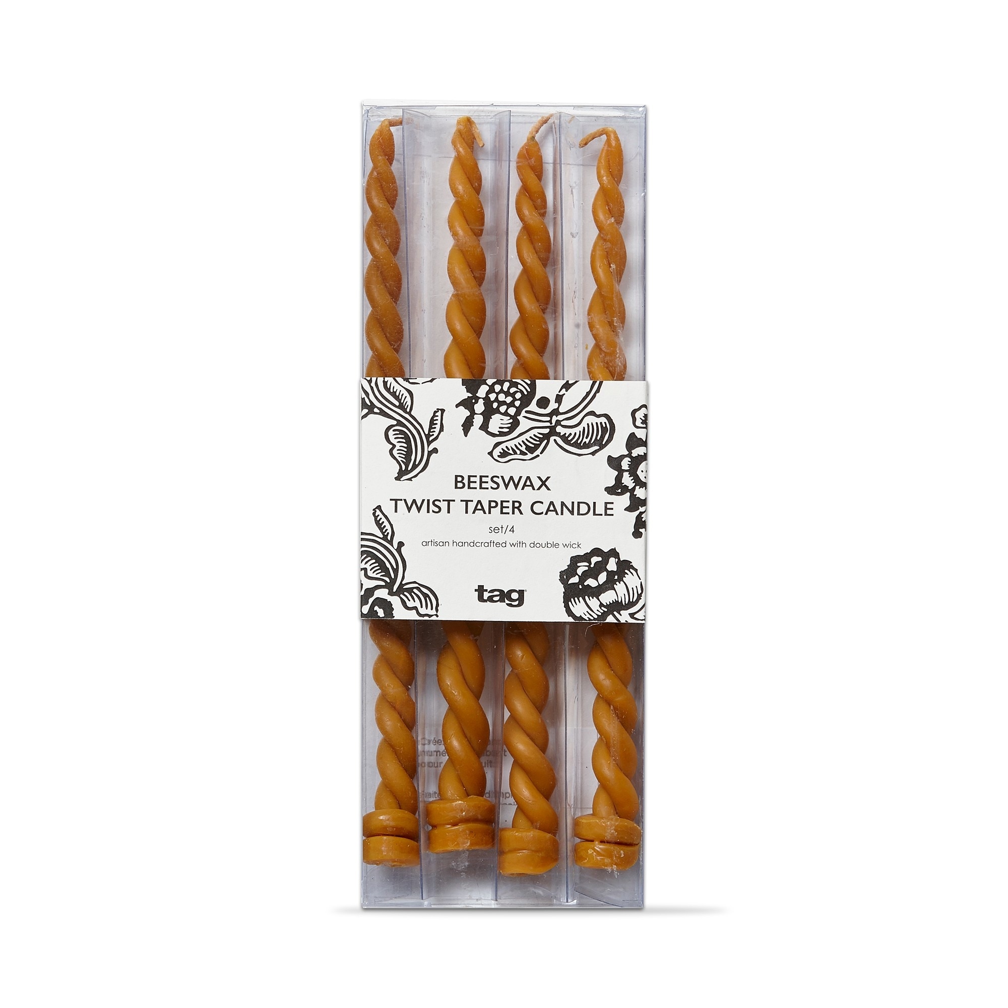 9 Inch Beeswax Twist Taper Candles Set Of 4, Burn Time 1.25 Hours