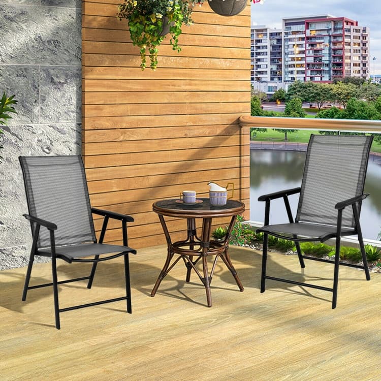 Set of 2 Outdoor Patio Folding Chairs with Comfortable Ergonomic Armrests - 27" x 23" x 37" (D x W x H)