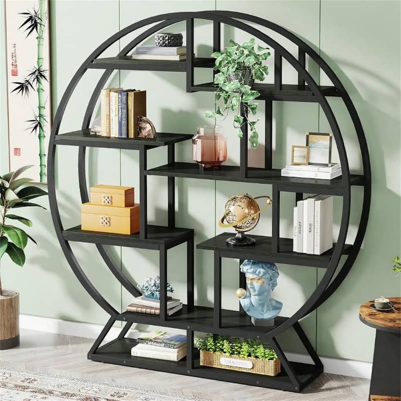 Industrial Bookshelf with Staggered Shelves