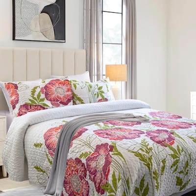 Oversized Pink Floral Quilt Set