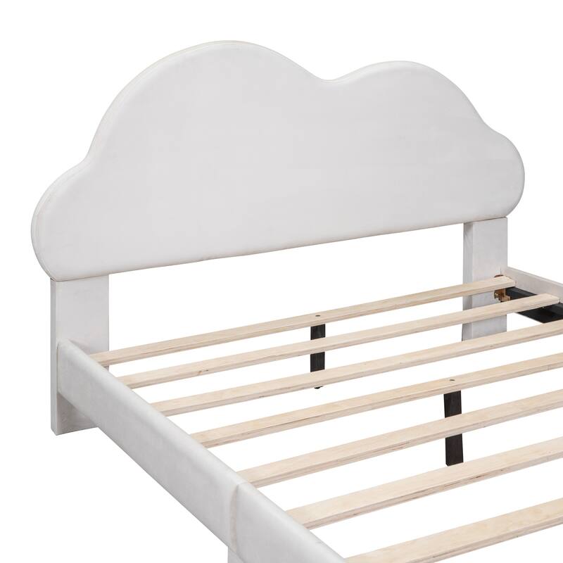Twin/Full Velvet Upholstered Platform Bed with Cloud-Shaped Headboard