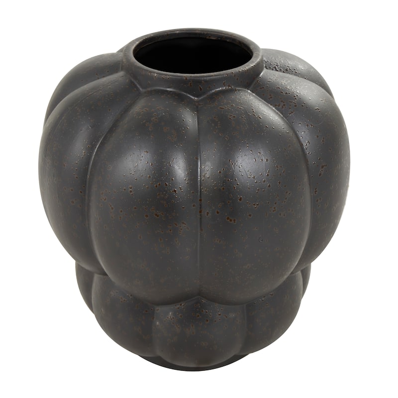 Black Ceramic Wide Bubble Inspired Vase with Distressed Speckled Texturing