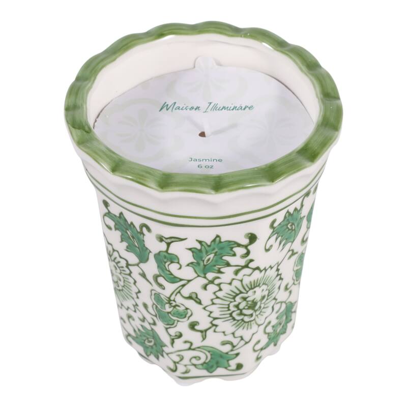 Modern Chinoiserie Ceramic Candle - Jasmine Scented Candle - 5.0"