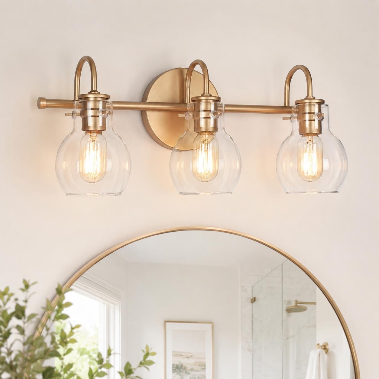 Modern 3-Light Bathroom Vanity Light Minimal Globe Clear Glass Wall Sconce