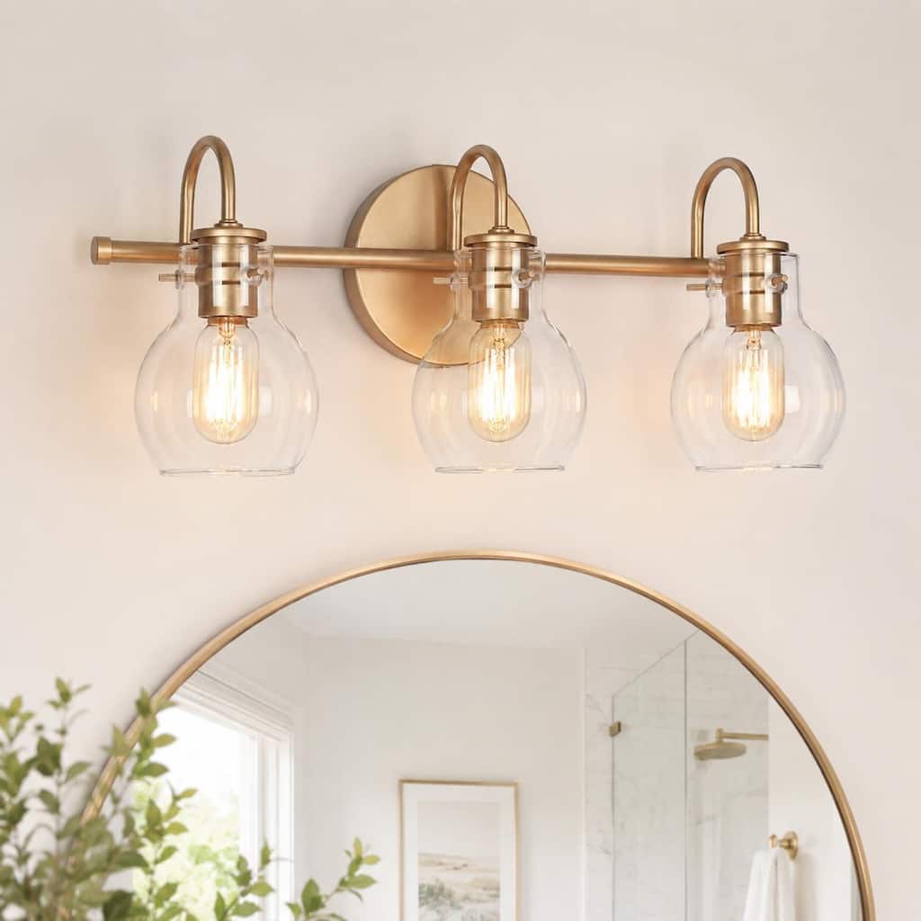 Modern 3-Light Bathroom Vanity Light Minimal Globe Clear Glass Wall Sconce