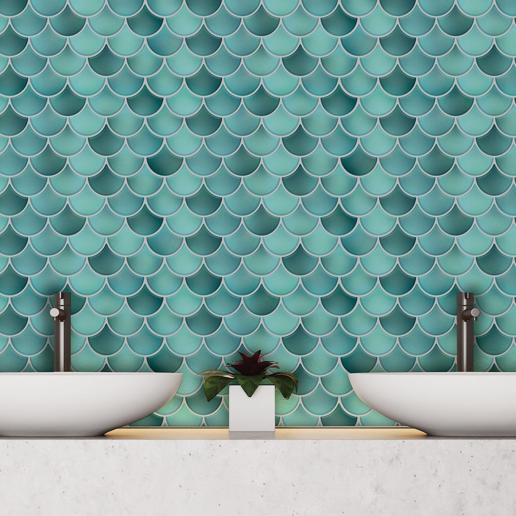 Walplus Fresh Turquoise Glossy 3D Metro Peel and Stick Backsplash Tile Stickers