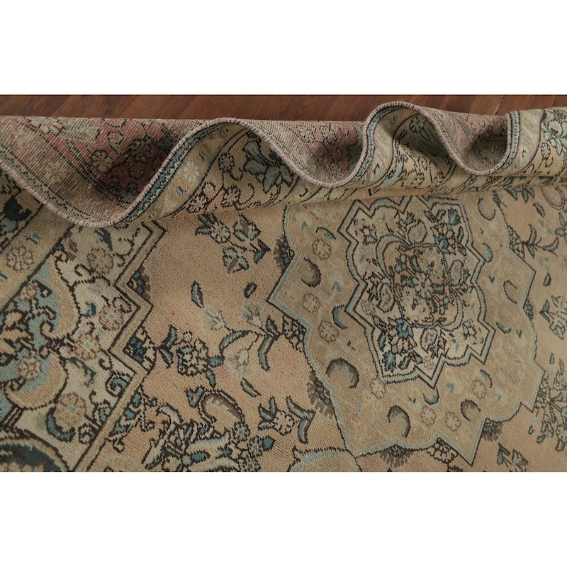 Peach Tabriz Vintage Persian Area Rug Hand-Knotted Wool Carpet - 6'8" x 9'8"