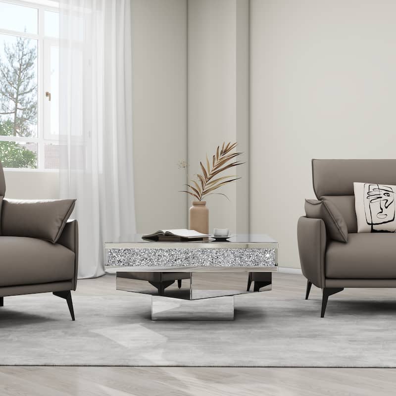 Glam Triple Mirror Diamond Coffee Table Accent Table
