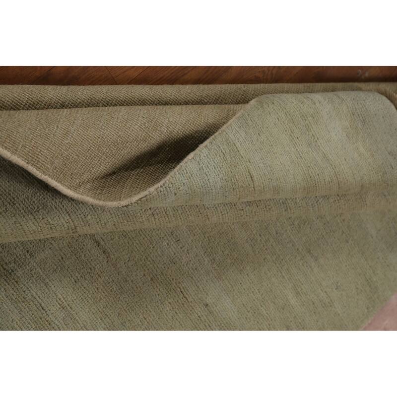 Muted Green Gabbeh Modern Rug Hand-Knotted Wool Carpet - 3'10"x 5'10"