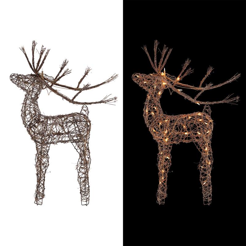 Alpine Corporation Standing Rattan Reindeer Decoration with White Halogen Lights
