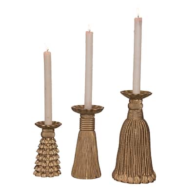 Transpac Resin 10 in. Gold Christmas Tassel Candle Holder Set of 3