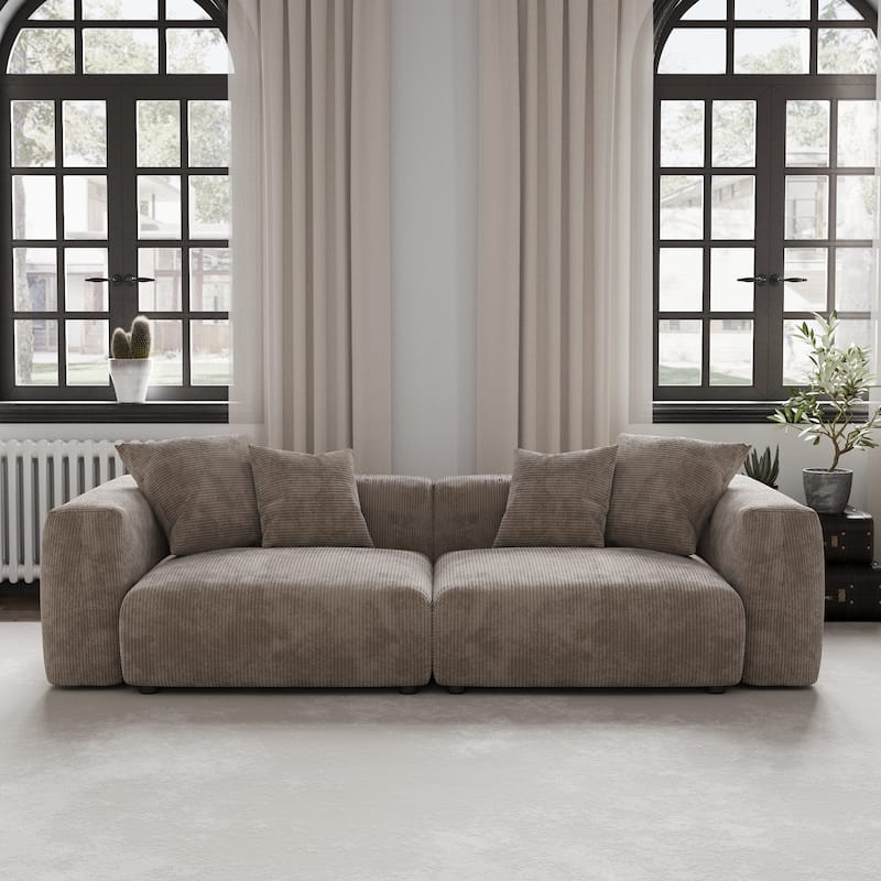 Modern Corduroy Fabric Loveseats Sofa Lounger Sleep Sectional Couch - Light Brown