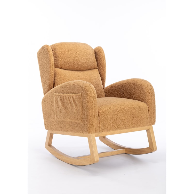 Teddy Fabric Rocking Chair With Packet Wood Legs