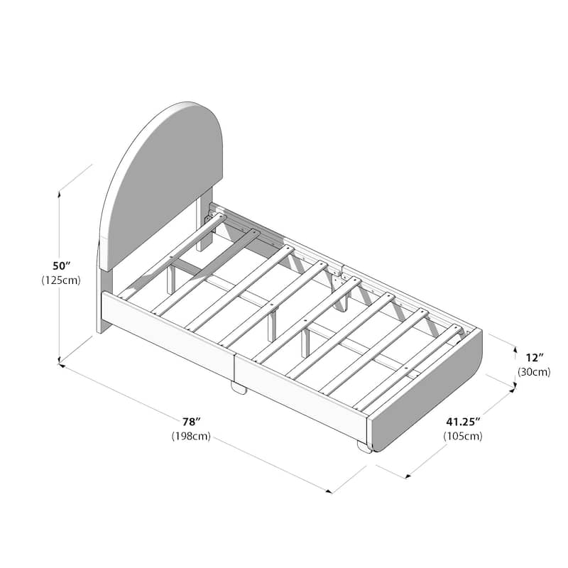 Max and Lily Twin-Size Upholstered Bed with Arched Headboard