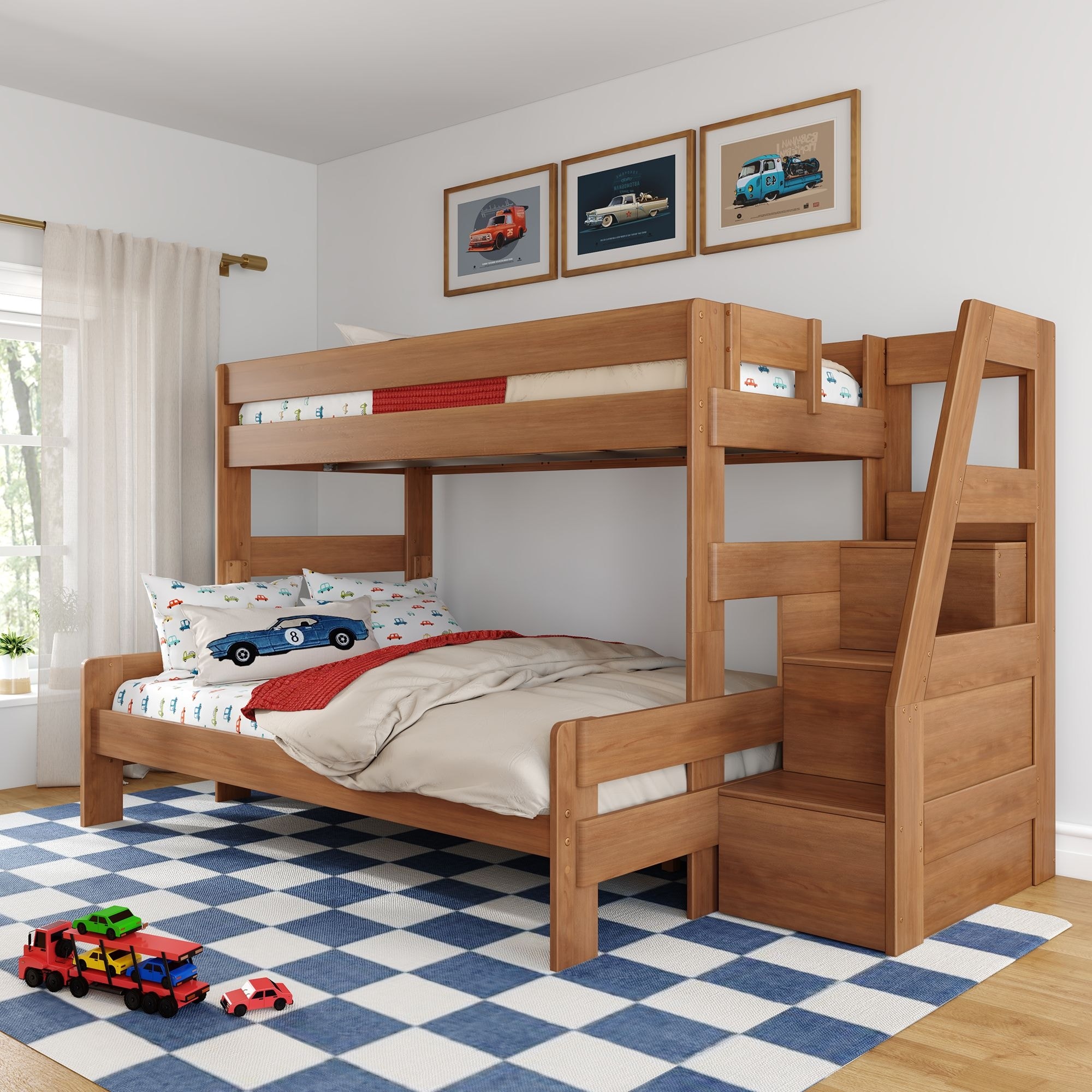 Max and Lily Modern Farmhouse Twin XL Over Queen Bunk Bed With Staircase