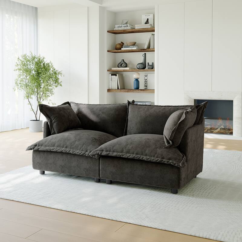 80"W Upholstered Chenille Comfy Cloud Couch Modular Sectional Sofa