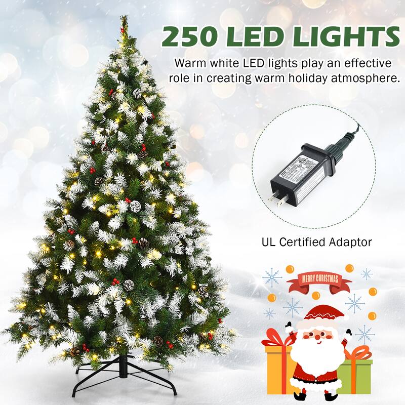 Gymax 6/7.5/9 FT Pre-lit Snow Sprayed Christmas Tree Artificial Xmas - See details